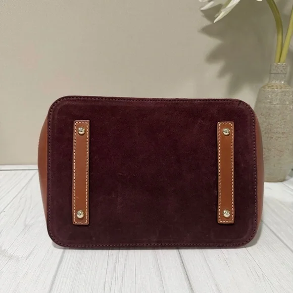 Dooney & Bourke Burgundy Suede Leather Drawstring Bucket Shoulder Bag - Picture 9 of 13